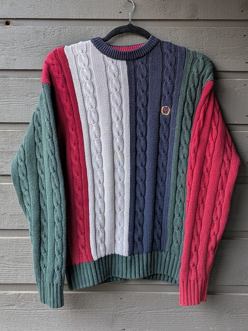 VTG 90s Tommy Hilfiger Cable Knit Crewneck Sweater Jumper Pullover Men Large